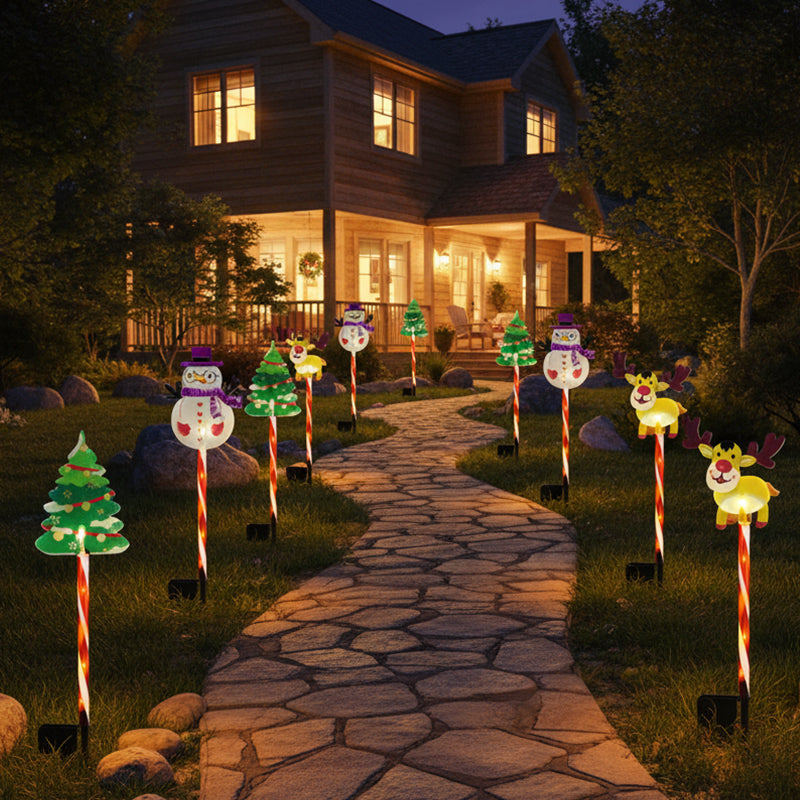 6-Pack Solar Christmas Decorative Lights - Waterproof LED Landscape Pathway Stakes | Hybrid Battery & Solar Yard Ornaments