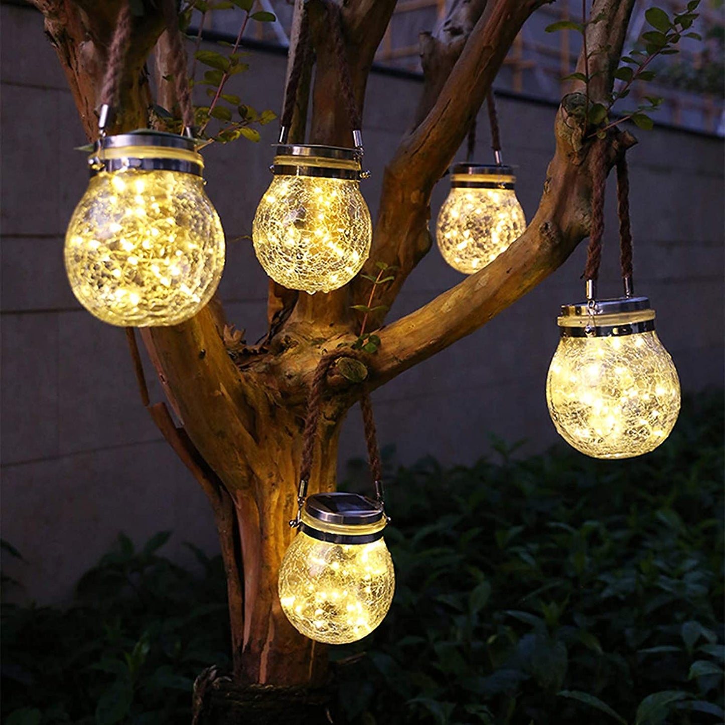 Solar Crack Ball Garden Hanging Light - Waterproof Cracked Glass Outdoor Lantern