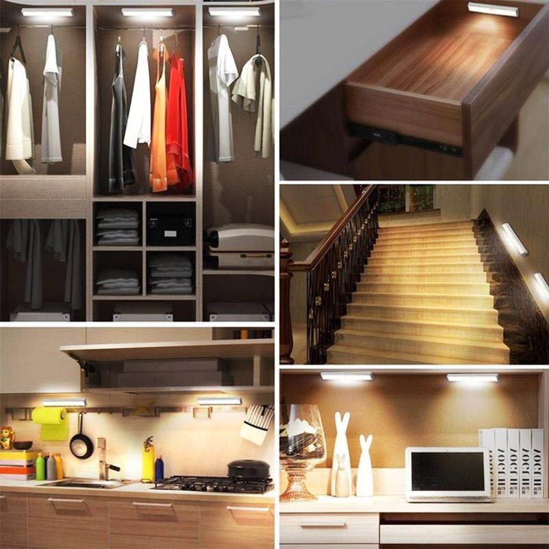 Rechargeable Magnetic LED Closet Light - Motion Sensor Under Cabinet Night Lamp | Wireless Aviation Aluminum Wardrobe Bar