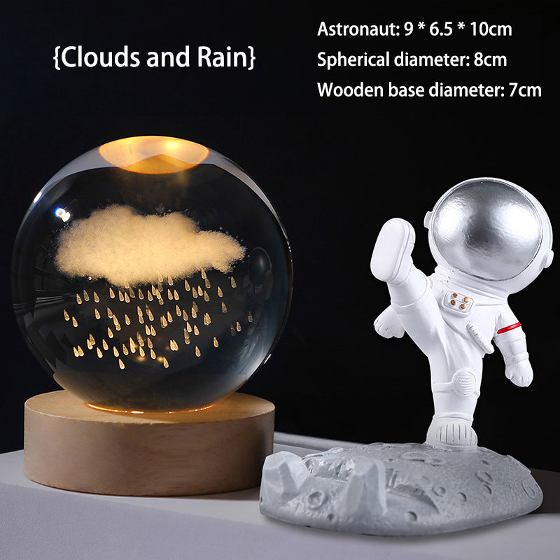3D Crystal Ball Night Light - Laser Engraved K9 Solar System & Galaxy Sphere | LED Wooden Base Bedside Sconce
