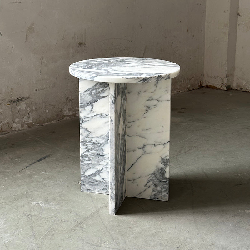 Rosie Marble Side Table - Bulgari & Travertine Natural Stone Pedestal | Luxury Minimalist Bedside Table