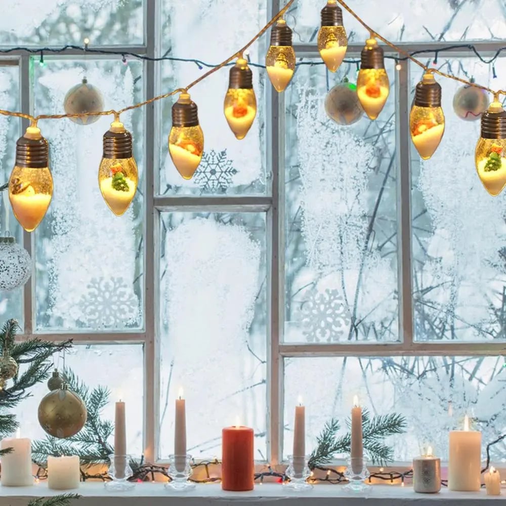 Christmas LED Bulb String Lights - Festive Santa & Tree Fairy Pendant Light | USB Powered Holiday Garland Sconce