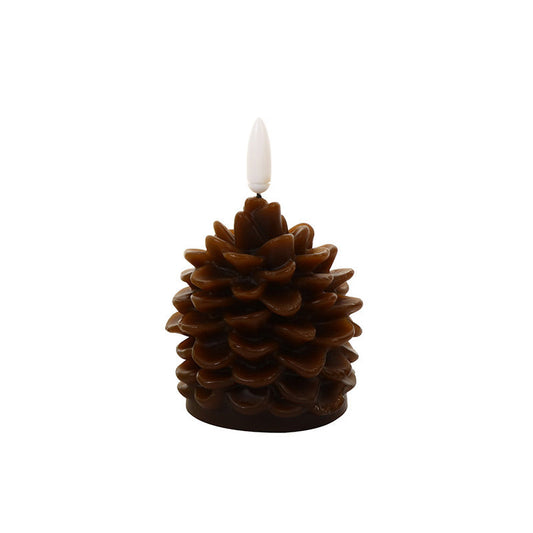 Flameless LED Pine Cone Candles - Real Paraffin Wax Flickering Holiday Lamp | Battery Operated Winter Accent Light | Brown & White