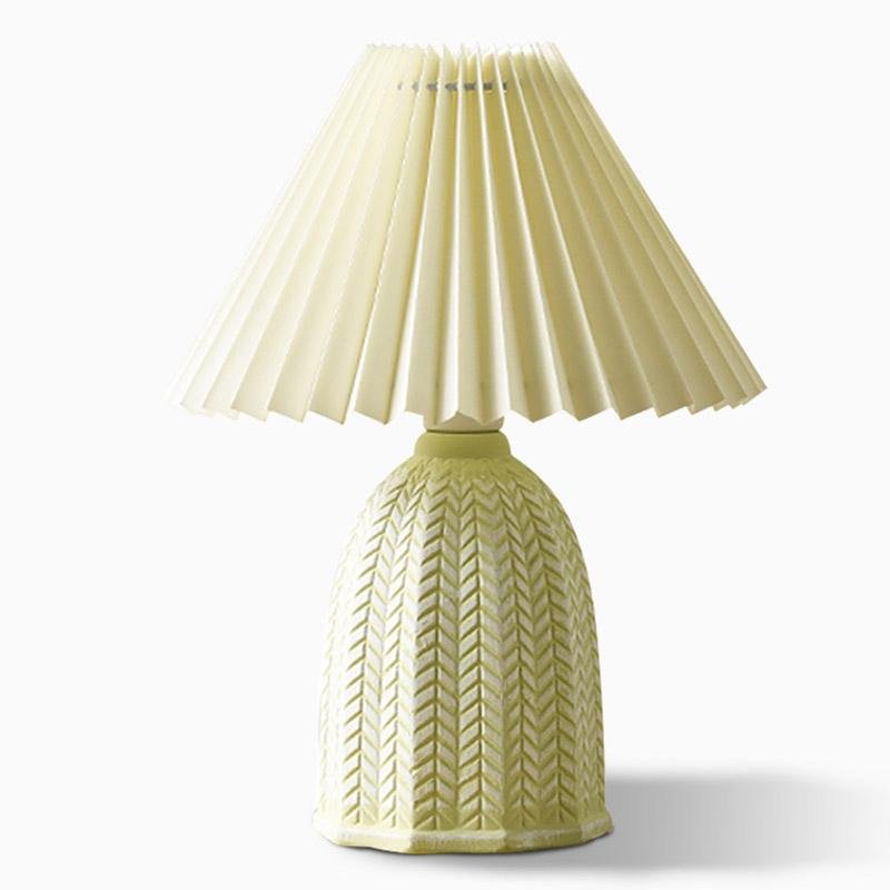 Vintage Tapered Pleated Linen Shade Ceramic Table Lamp – Nordic Floral Accent Light