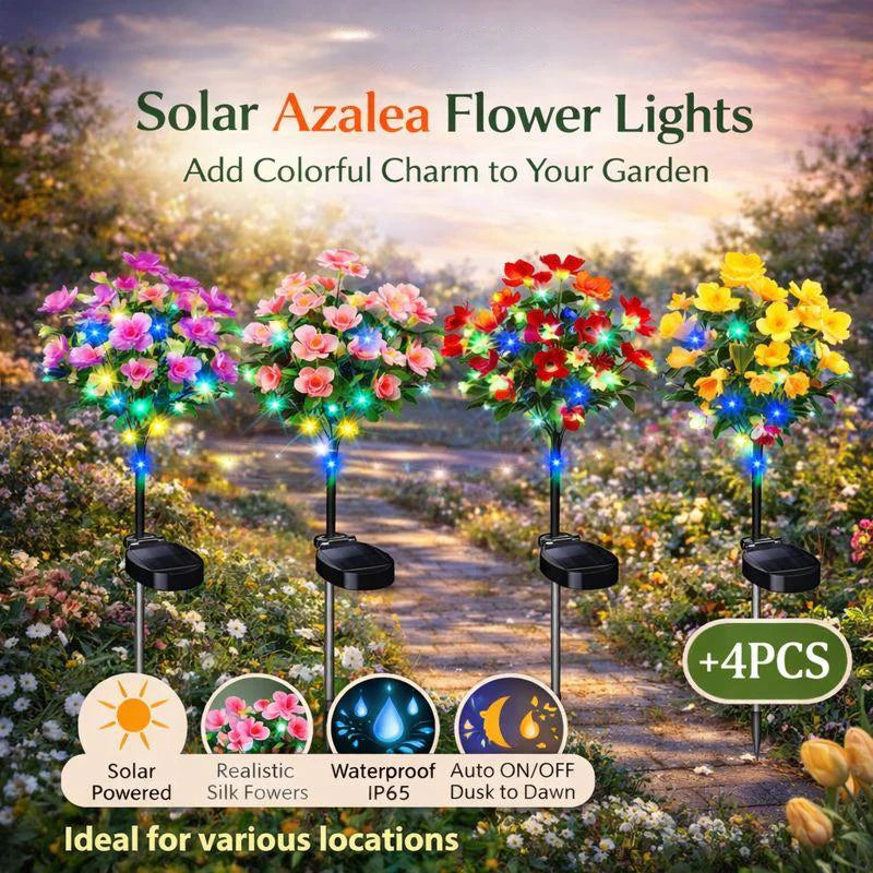 EVEDIOR Solar Azalea Flower Lights - Dual Mode Warm & RGB Outdoor Garden Stake | IP-Rated Waterproof Floral Pathway Sconce