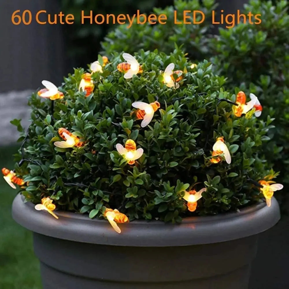 Solar LED Bee String Lights - Waterproof Honeybee Fairy Lights | 8-Mode Outdoor Accent Garland | Warm White & Colorful RGB