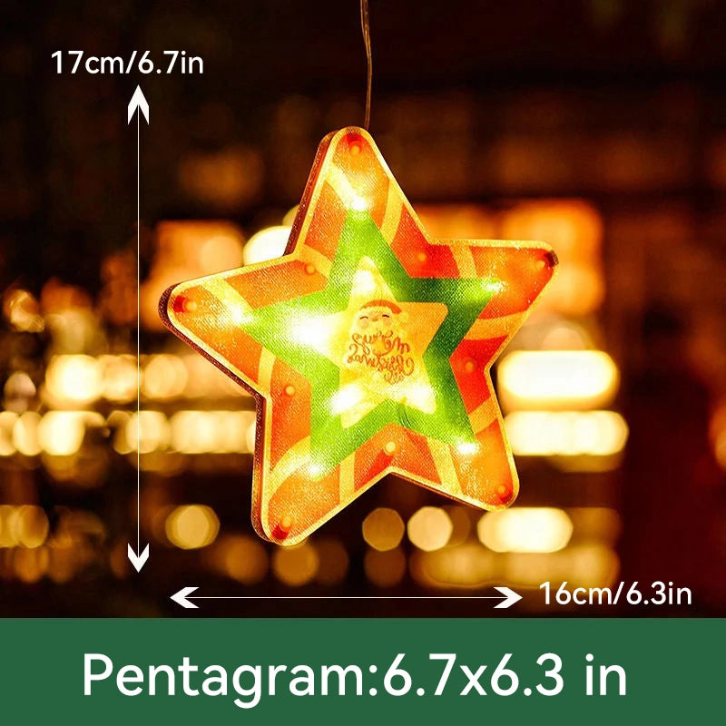Christmas Window Hanging Lights - LED Silhouette Acrylic Battery Operated Sconce | Holiday Window Pendant Light | Santa, Reindeer & Star