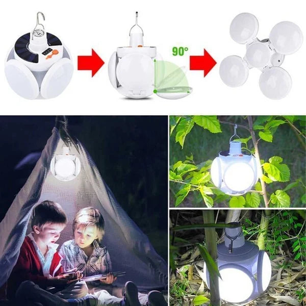 2-in-1 Waterproof Folding Solar LED Bulb - Portable 45-LED Camping Lantern & Garage Sconce | Dual USB/Solar USB Rechargeable Light