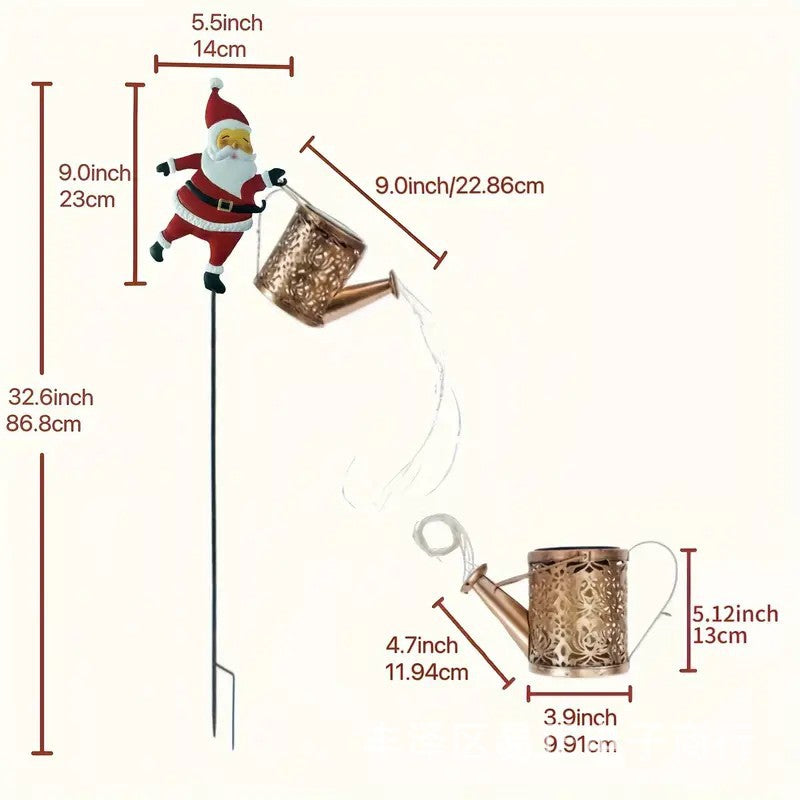 Christmas Solar Santa Kettle Light & Lantern Garden Decor Collection - Waterproof LED Watering Can & Lantern Stake