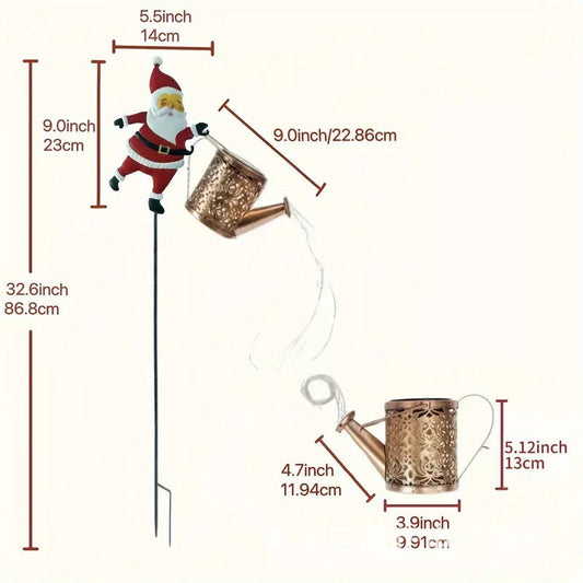 Christmas Solar Santa Kettle Light & Lantern Garden Decor Collection - Waterproof LED Watering Can & Lantern Stake
