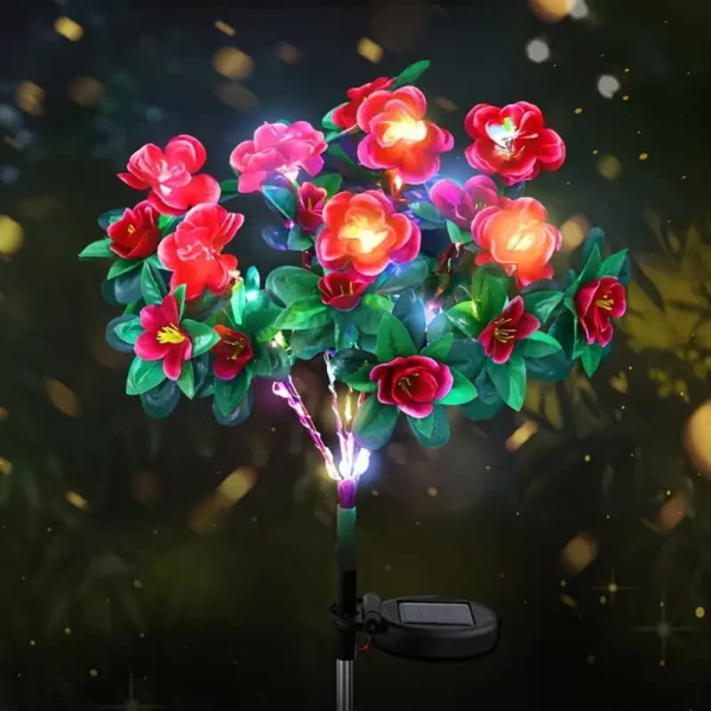 EVEDIOR Solar Azalea Flower Lights - Dual Mode Warm & RGB Outdoor Garden Stake | IP-Rated Waterproof Floral Pathway Sconce
