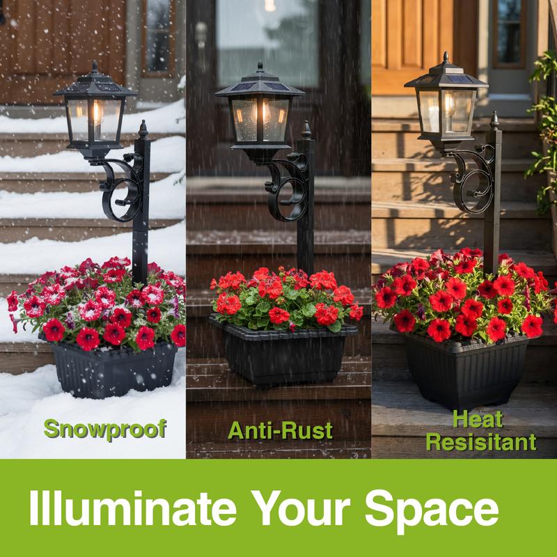 2-in-1 Solar Lamp Post with Planter - Multi-Mount Pathway & Wall Sconce | IP44 Waterproof Outdoor Garden Light