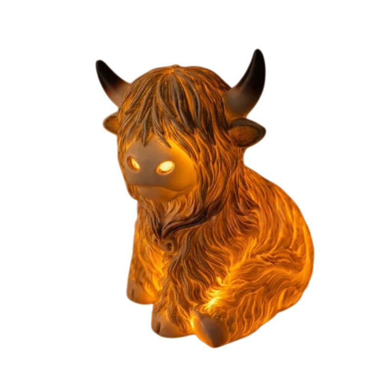 The Cozy Highland Glow Lamp - Handmade Resin Highland Cow Tabletop Light | Farmhouse Nursery Bedside Night-Light | Warm Yellow Accent Sconce