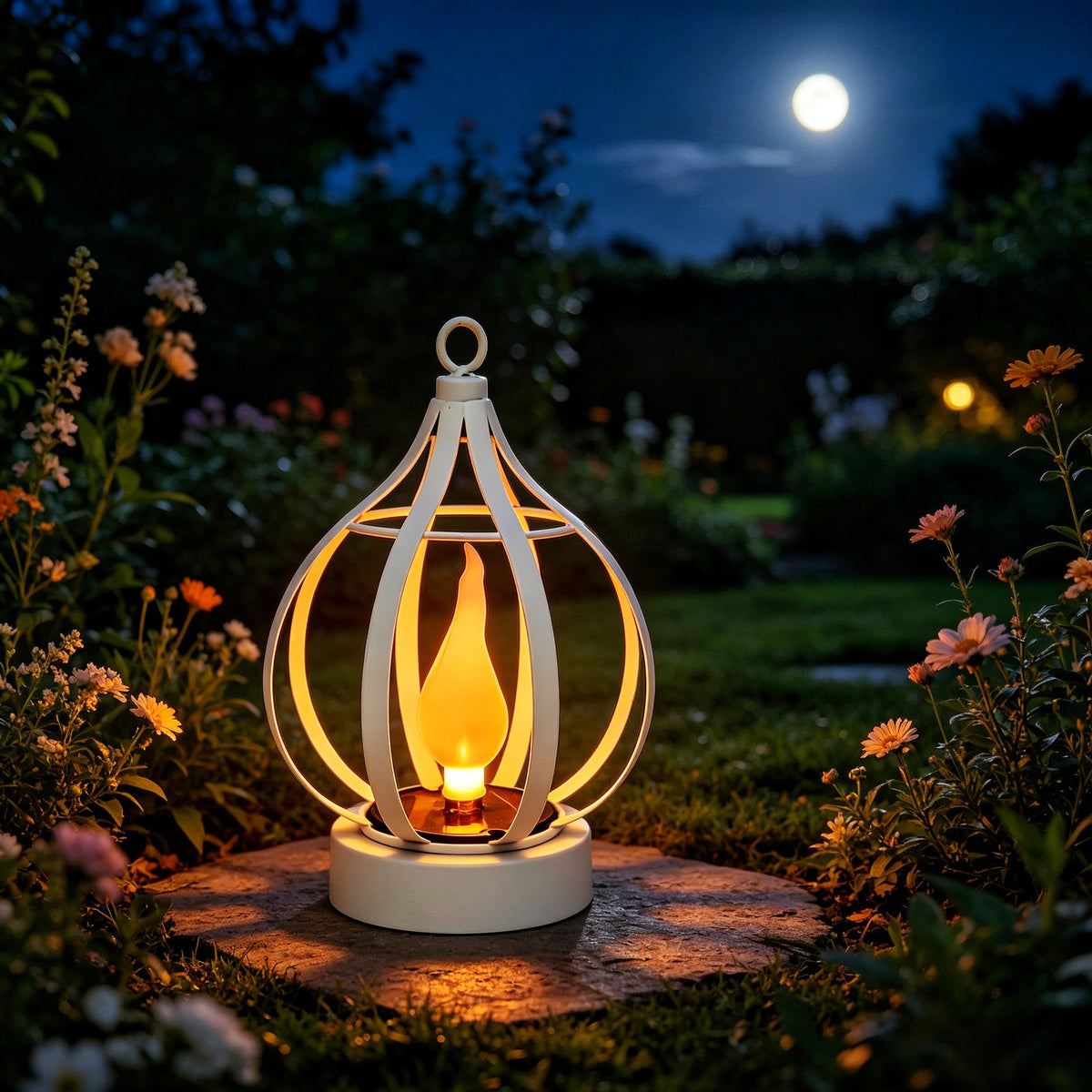 Modern Solar Metal Flame Lantern – IP65 Waterproof Outdoor Hanging Landscape Light for Garden & Patio