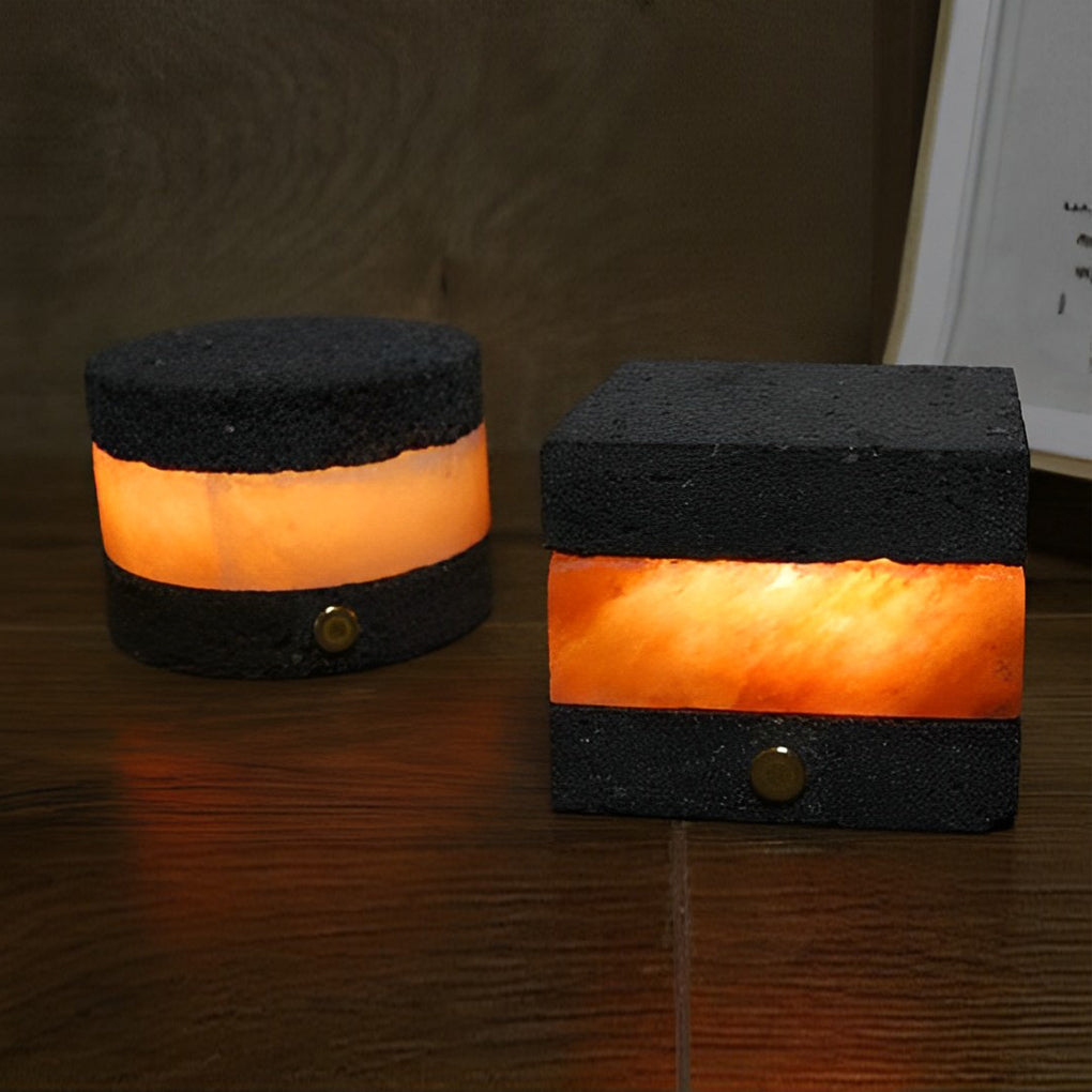 Volcanic Brick Mini Cordless Table Lamp – Hand-Polished Art Glass & Rechargeable LED Light