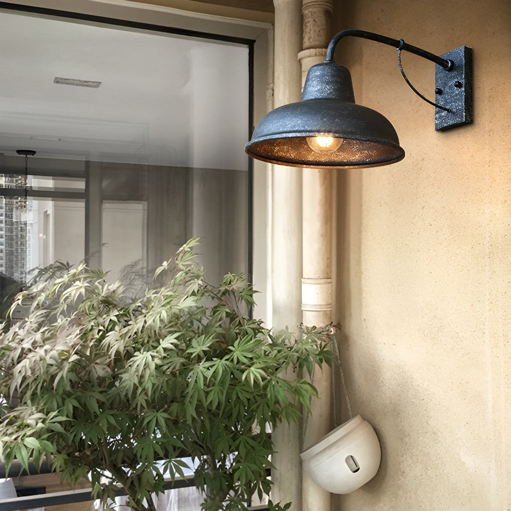 Vintage Trumpet Shaped Outdoor Wall Sconce – Retro Iron Architectural Lamp