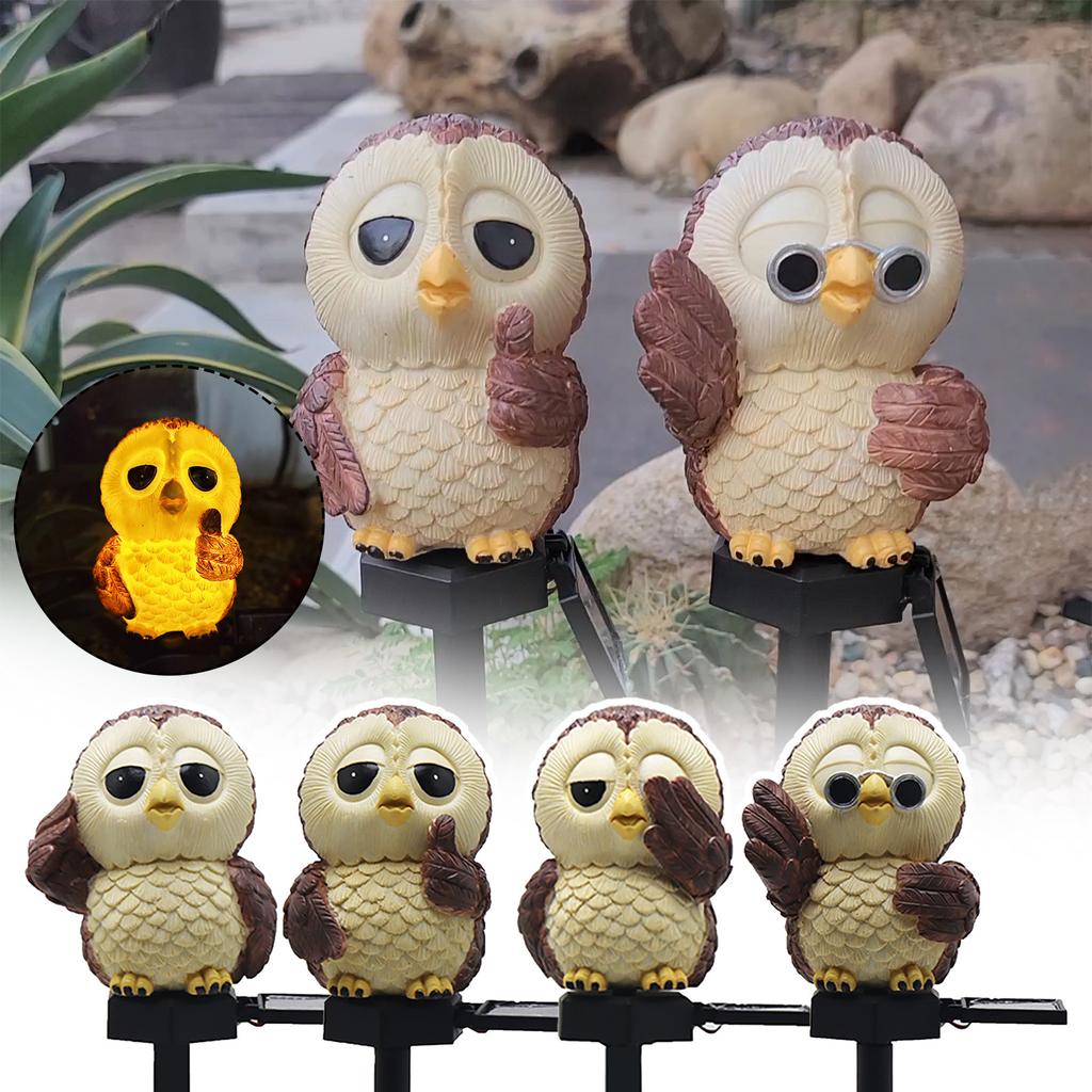 Owl Solar Garden Stake Light - Resin Animal Landscape Lamp | IP65 Waterproof LED Pathway & Flower Bed Sconce | Warm White