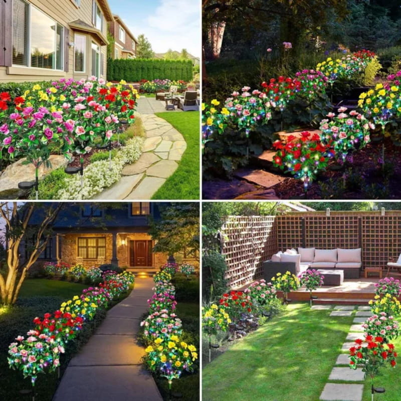 EVEDIOR Solar Azalea Flower Lights - Dual Mode Warm & RGB Outdoor Garden Stake | IP-Rated Waterproof Floral Pathway Sconce