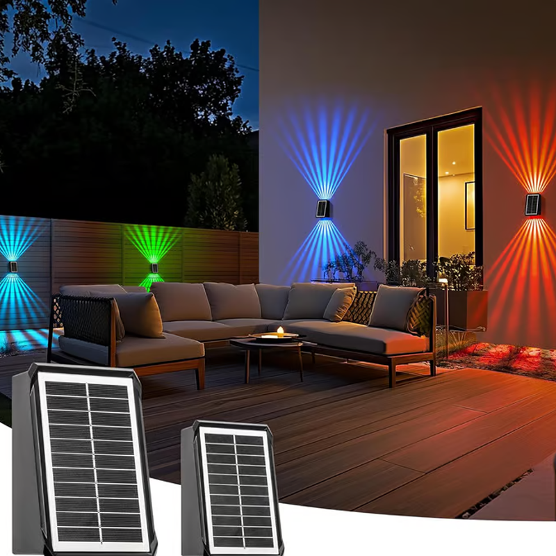 Outdoor Waterproof 4 LED Solar Wall Decorative Spotlight - Modern Up & Down Wall Mount Sconce | IP65 Solar Powered Fence Light