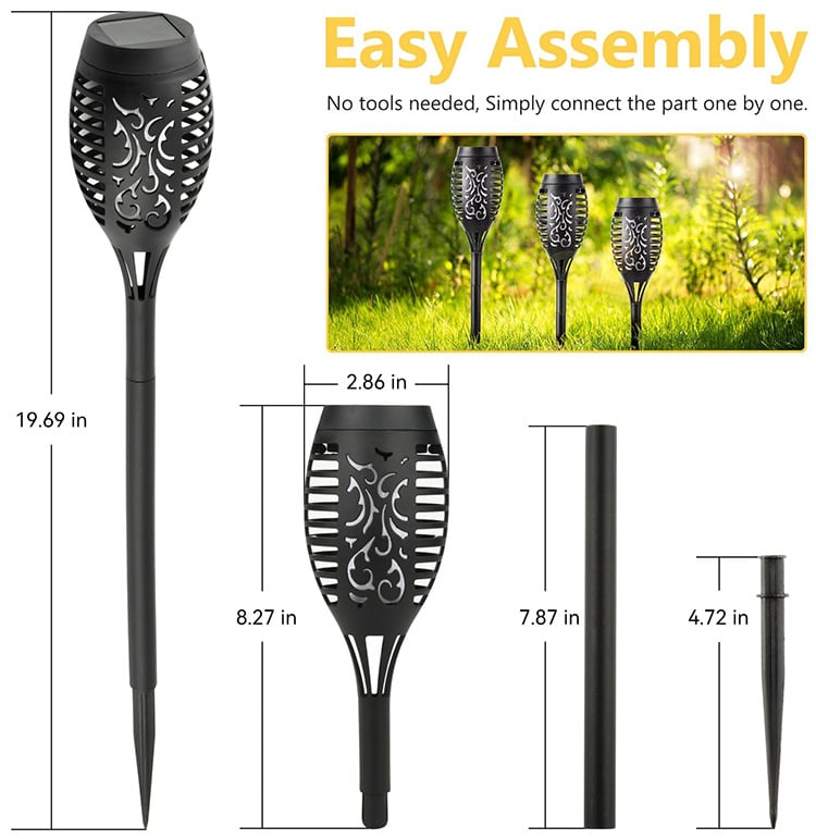 Solar Powered Fire Flame Garden Light - Waterproof LED Flickering Torch