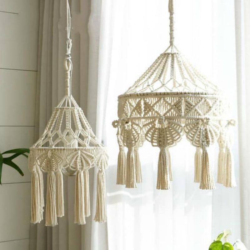 Handwoven Macrame Chandelier - Natural Cotton Fringe Pendant Light Cover | Bohemian Nursery & Living Room Hanging Lamp Shade