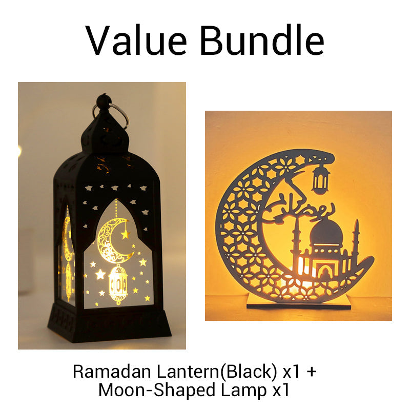 LED Ramadan Lantern Decorations - Traditional Arabic Eid Tabletop Light | Hanging Candle Sconce Party Centerpiece | Gold & Bronze