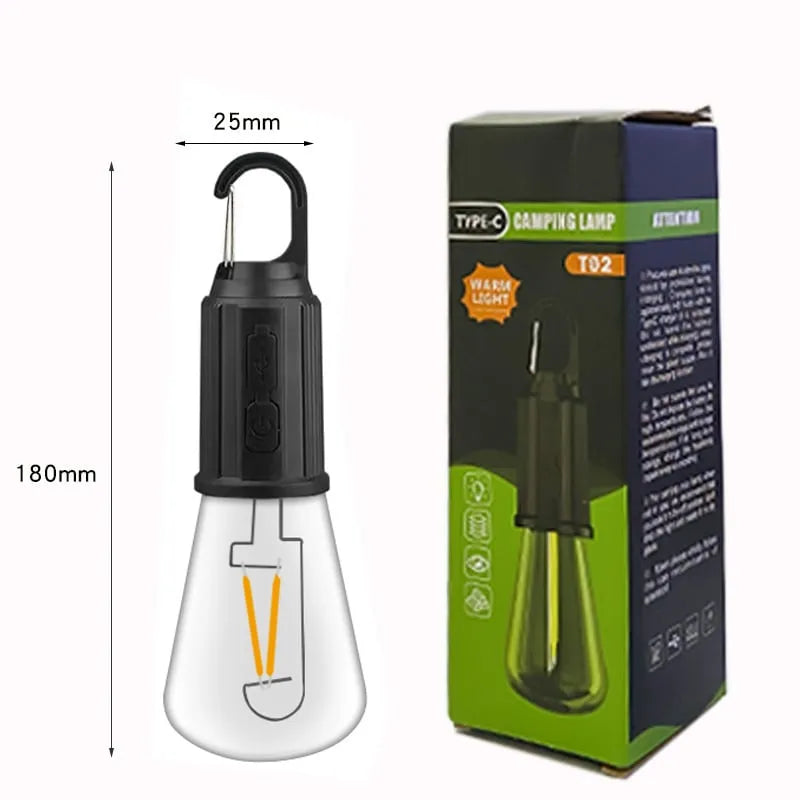 Outdoor Retro Camping Hanging Bulb - Rechargeable Type-C LED Tent Lantern | Warm Tungsten Atmosphere Light | Waterproof Yard Lamp