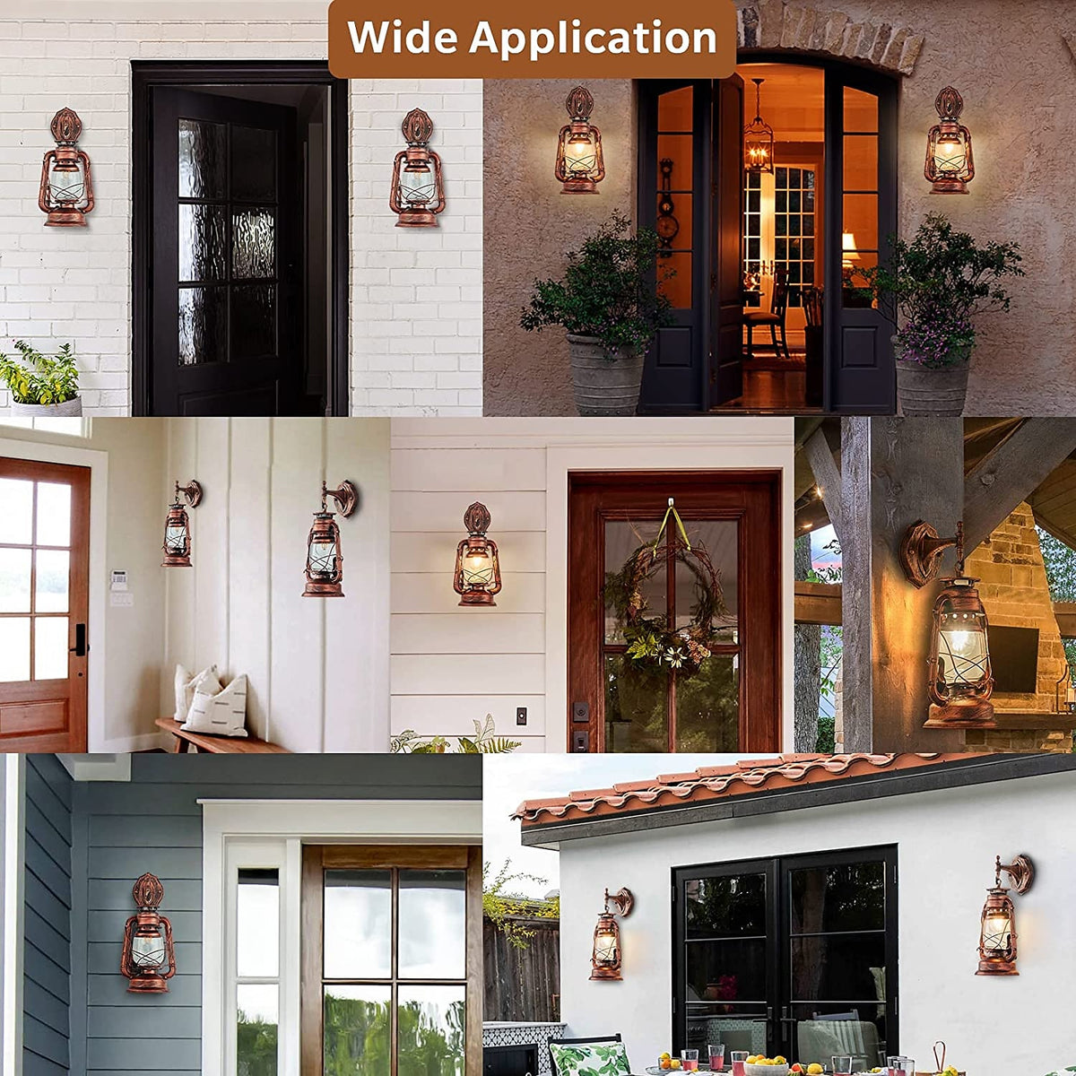 Country Style Lantern Wall Lamp – Retro Red Bronze & Glass Farmhouse Sconce