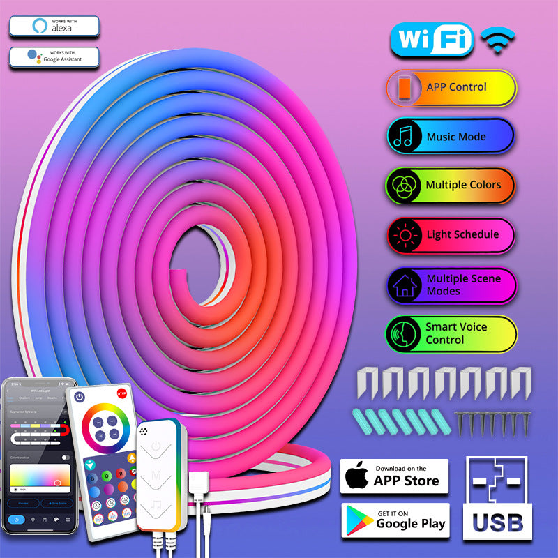 USB Bluetooth RGBIC Neon LED Strip - DIY Flexible Smart Rope Light