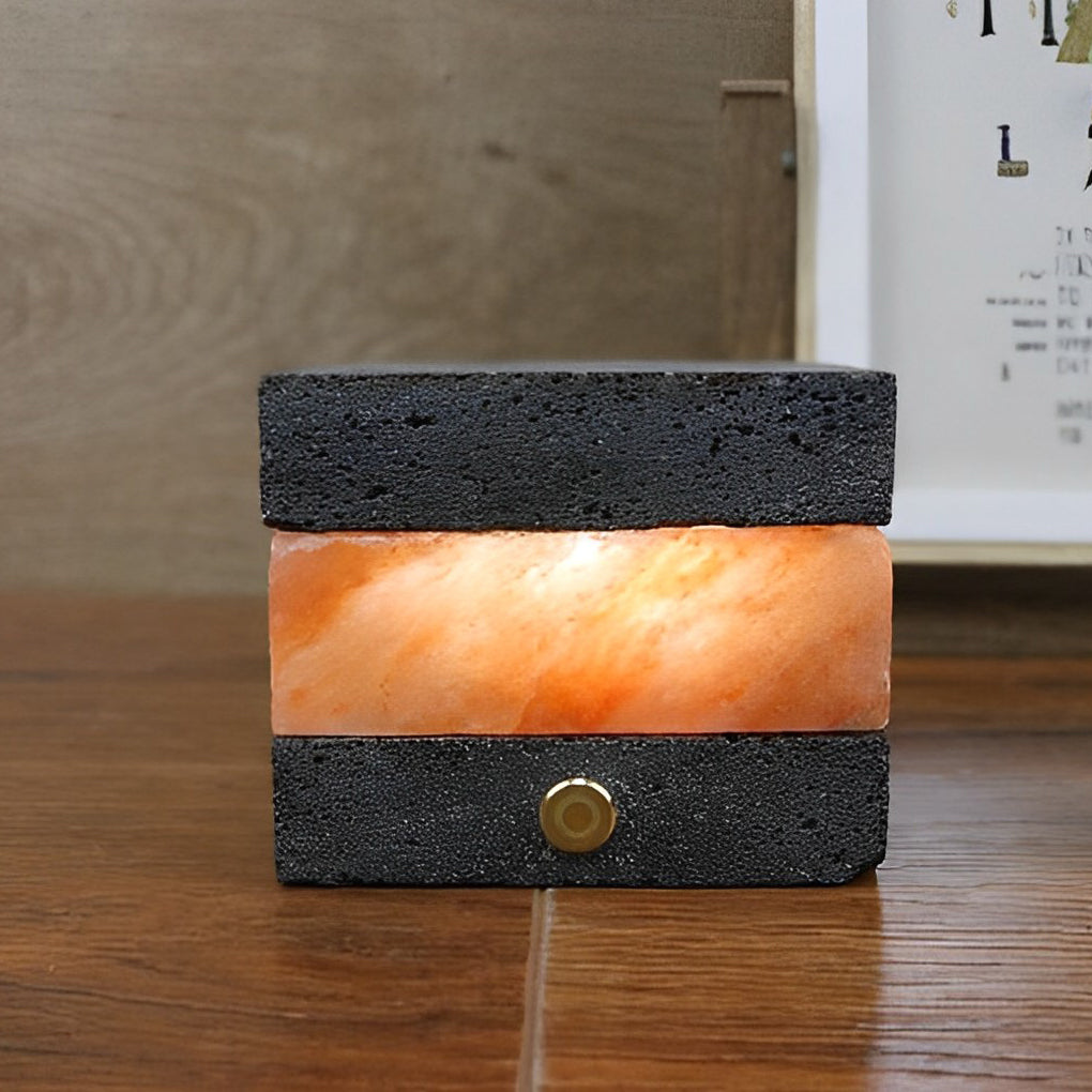 Volcanic Brick Mini Cordless Table Lamp – Hand-Polished Art Glass & Rechargeable LED Light
