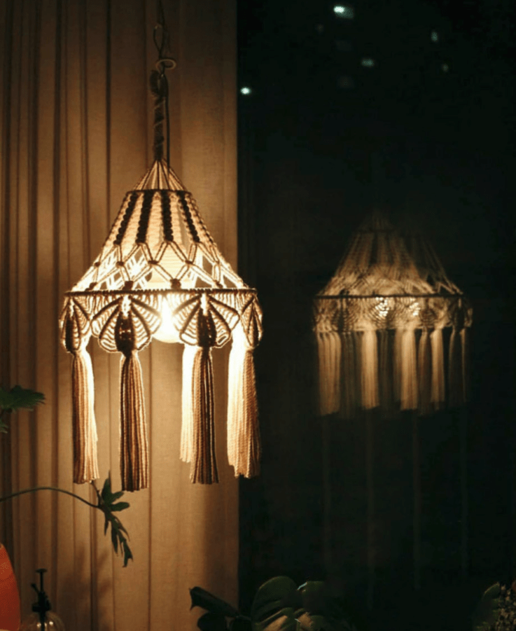 Handwoven Macrame Chandelier - Natural Cotton Fringe Pendant Light Cover | Bohemian Nursery & Living Room Hanging Lamp Shade