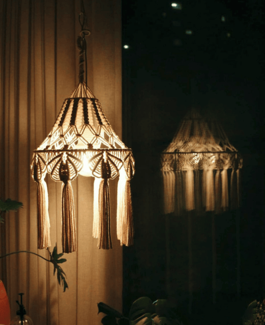 Handwoven Macrame Chandelier - Natural Cotton Fringe Pendant Light Cover | Bohemian Nursery & Living Room Hanging Lamp Shade