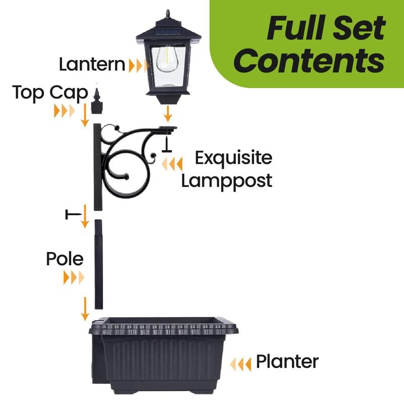 2-in-1 Solar Lamp Post with Planter - Multi-Mount Pathway & Wall Sconce | IP44 Waterproof Outdoor Garden Light