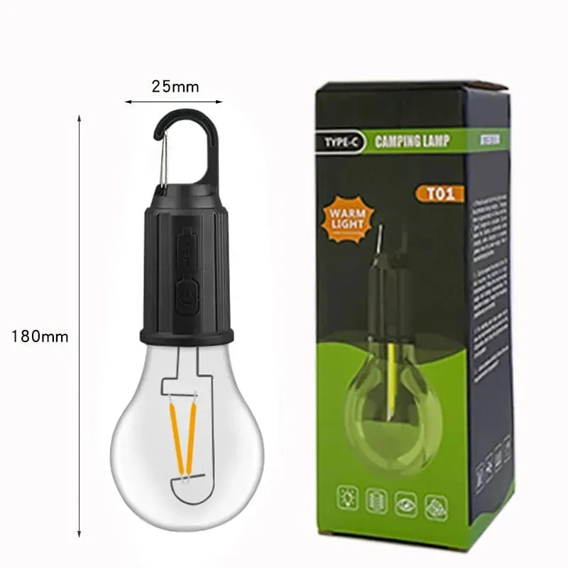 Outdoor Retro Camping Hanging Bulb - Rechargeable Type-C LED Tent Lantern | Warm Tungsten Atmosphere Light | Waterproof Yard Lamp
