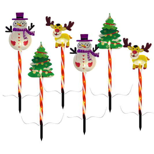 6-Pack Solar Christmas Decorative Lights - Waterproof LED Landscape Pathway Stakes | Hybrid Battery & Solar Yard Ornaments