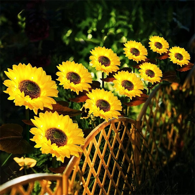 Sunflower Solar Garden Stake LED Lights - Waterproof Outdoor Flowerbed Spikes | Realistic Yellow Landscape Pathway Lights