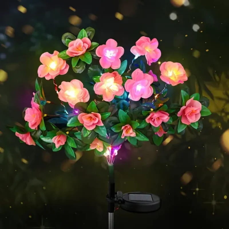 EVEDIOR Solar Azalea Flower Lights - Dual Mode Warm & RGB Outdoor Garden Stake | IP-Rated Waterproof Floral Pathway Sconce