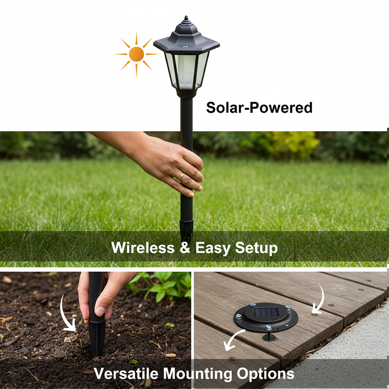 Vintage Solar-Powered Hexagonal Garden Lights - Retro Palace Lantern Stake & Post Mount | Waterproof LED Pathway Sconce