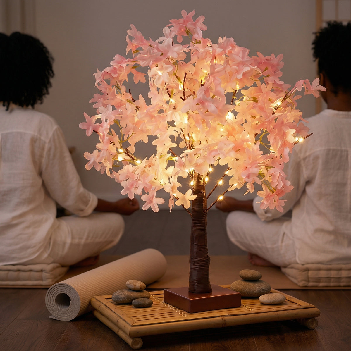 Pink Cherry Blossom Tree Lamp – Battery-Powered Warm LED Floral Accent Light