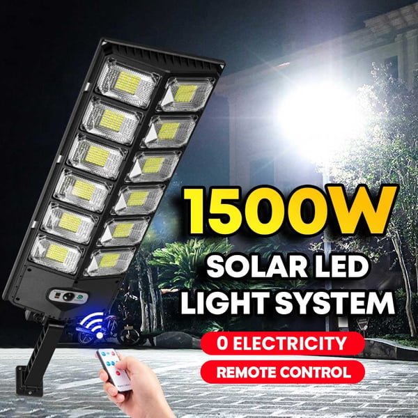 1500W Solar LED Street Light - Commercial IP65 Weatherproof Outdoor Area Lamp | Motion Sensor Dusk-to-Dawn Security Floodlight