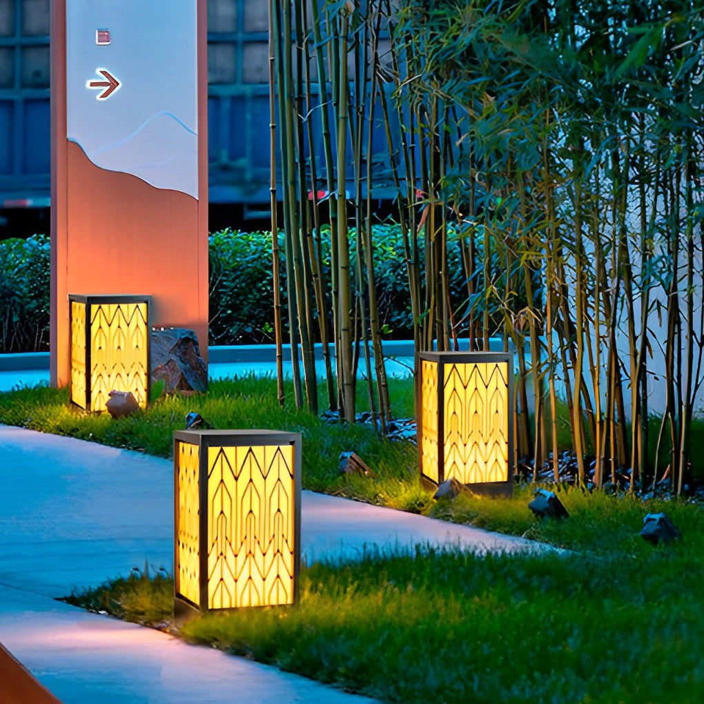 Vintage Waterproof LED Lawn Light – Patterned Lampshade & Galvanized Stone Outdoor Bollard