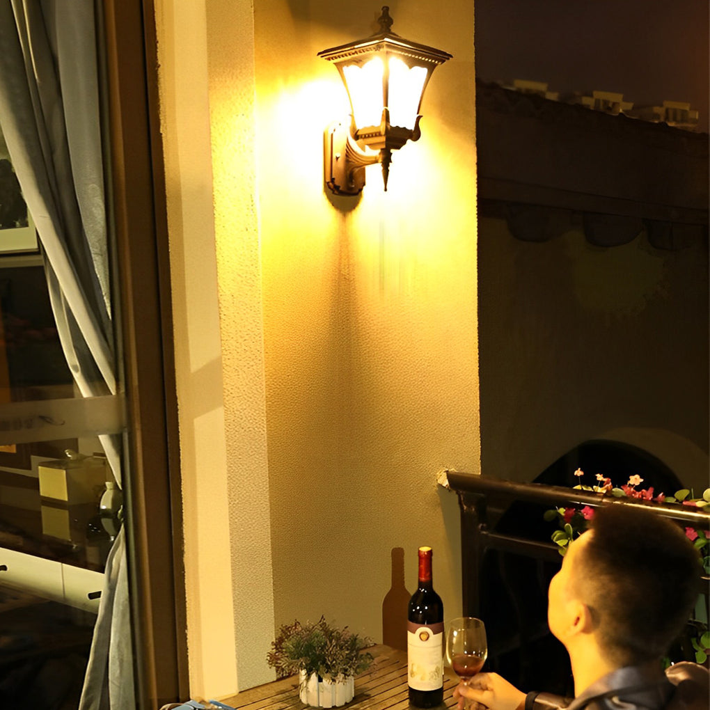 Vintage Striped Glass Solar Outdoor Wall Sconce – Black Aluminum IP65 Waterproof Light