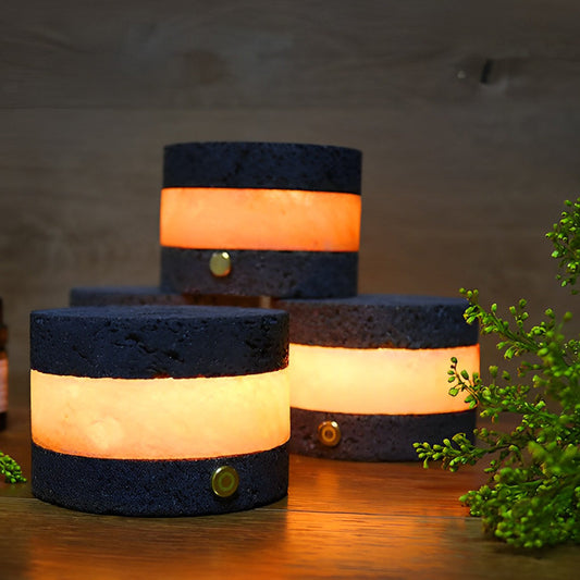 Volcanic Brick Mini Cordless Table Lamp – Hand-Polished Art Glass & Rechargeable LED Light