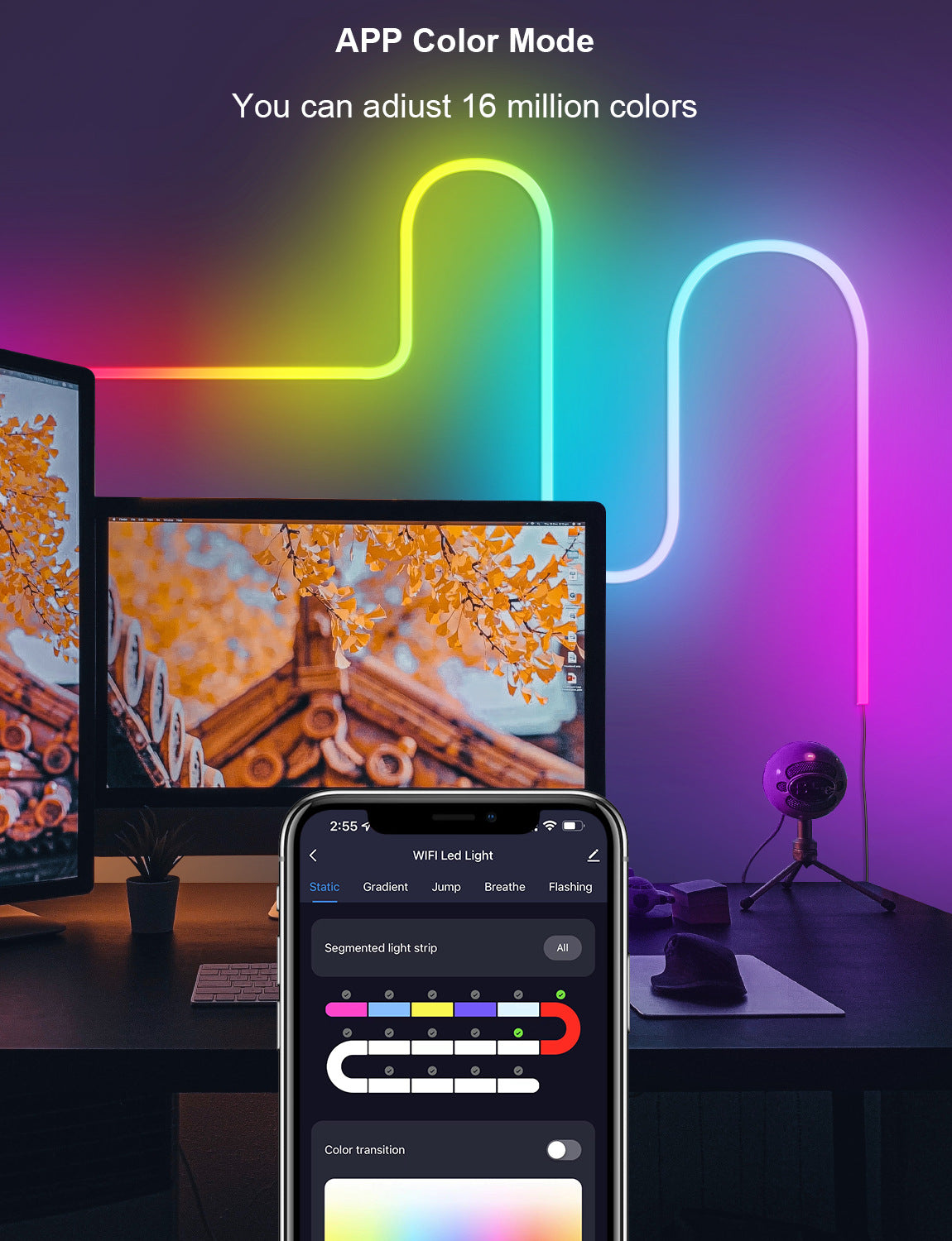 USB Bluetooth RGBIC Neon LED Strip - DIY Flexible Smart Rope Light