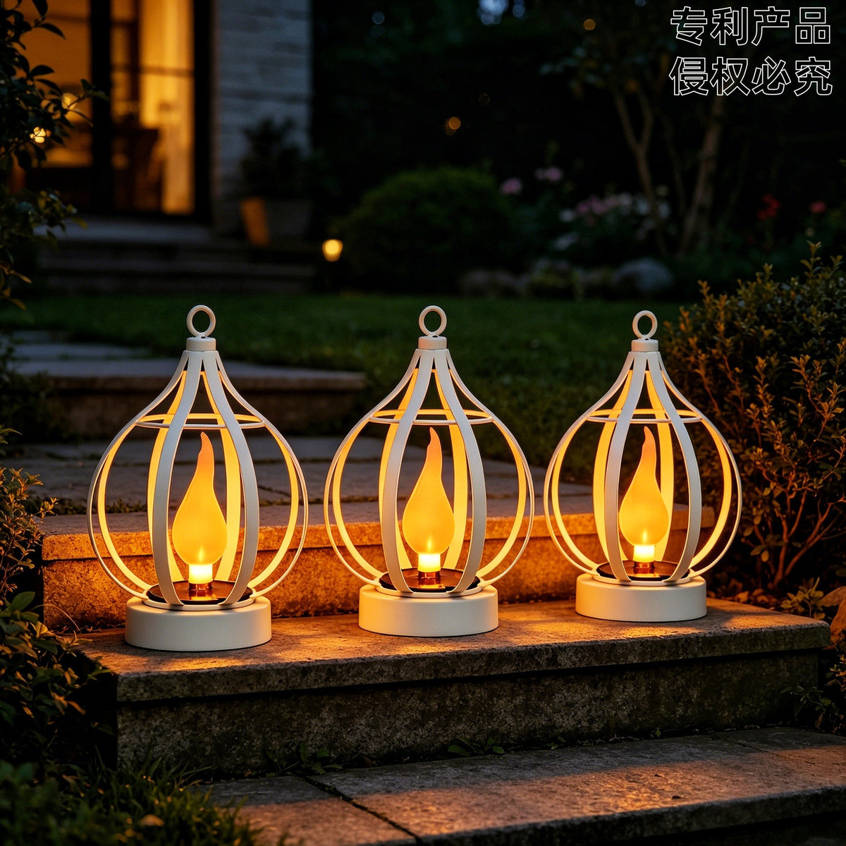Modern Solar Metal Flame Lantern – IP65 Waterproof Outdoor Hanging Landscape Light for Garden & Patio