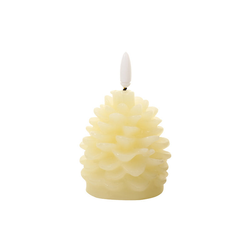 Flameless LED Pine Cone Candles - Real Paraffin Wax Flickering Holiday Lamp | Battery Operated Winter Accent Light | Brown & White