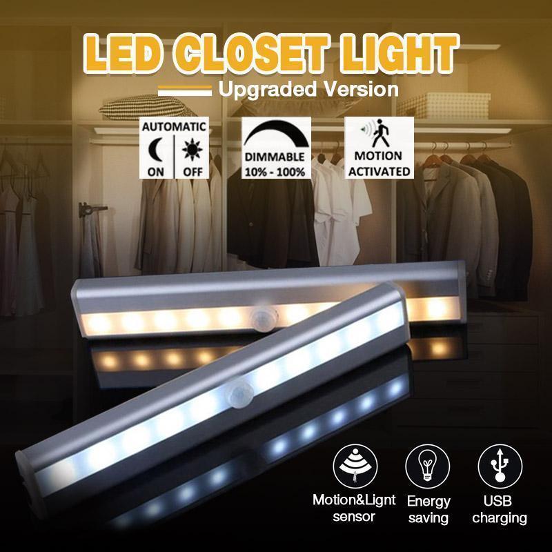 Rechargeable Magnetic LED Closet Light - Motion Sensor Under Cabinet Night Lamp | Wireless Aviation Aluminum Wardrobe Bar