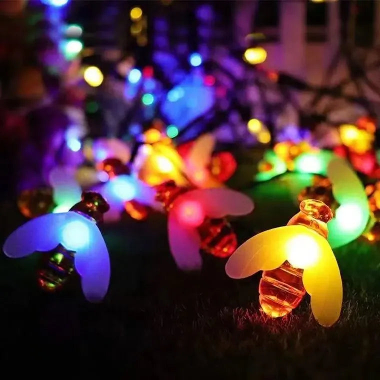 Solar LED Bee String Lights - Waterproof Honeybee Fairy Lights | 8-Mode Outdoor Accent Garland | Warm White & Colorful RGB