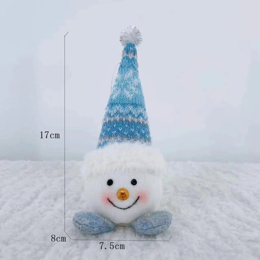 Plush Glowing Christmas Snowman Doll - Light-Up LED Tabletop Nordic Figurine | Winter Blue & Gray Knit Holiday Ornament