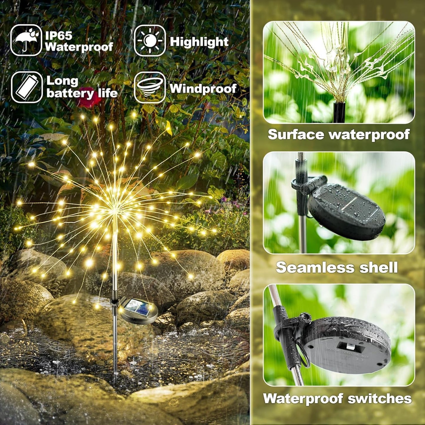Fireworks Solar Lights Garden Light - 120 LED DIY Starburst Stakes | IP65 Waterproof Solar Garden Art